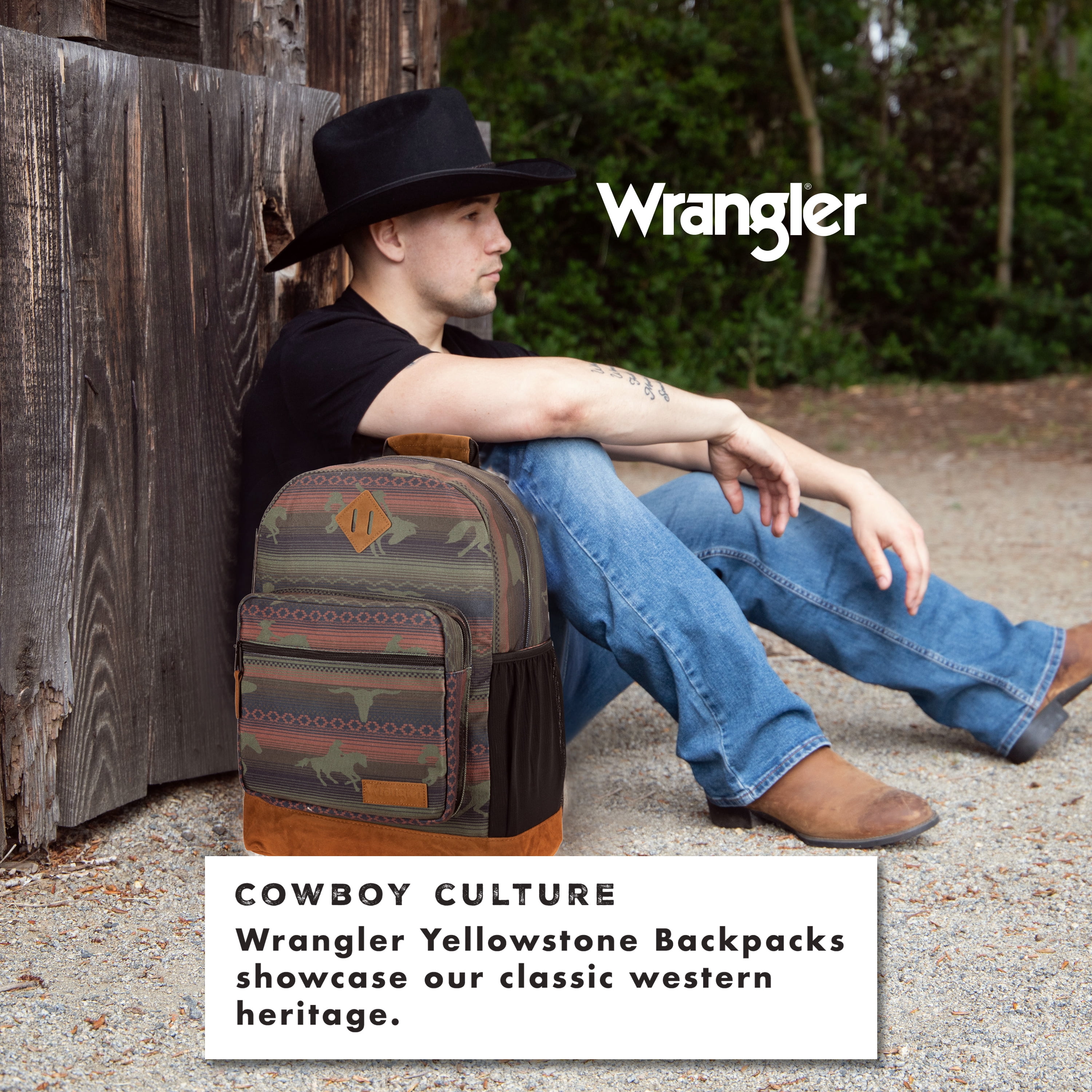 Wrangler Yellowstone Backpack, Classic Logo Resistant Padded Sleeve, All Ages, Burgandy Patterned