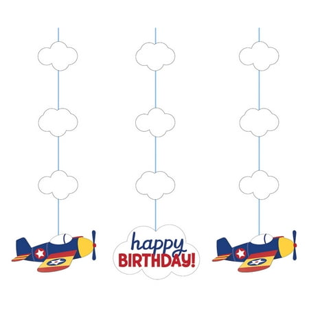 Club Pack of 36 Blue and Red Flyer Airplane Themed Birthday Hanging Cutouts