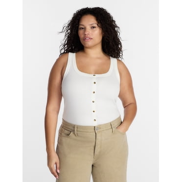 Terra & Sky Women’s Plus Faux Button Front Tank, Sizes 0X-4X