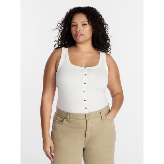 Terra & Sky Women’s Plus Faux Button Front Tank, Sizes 0X-4X