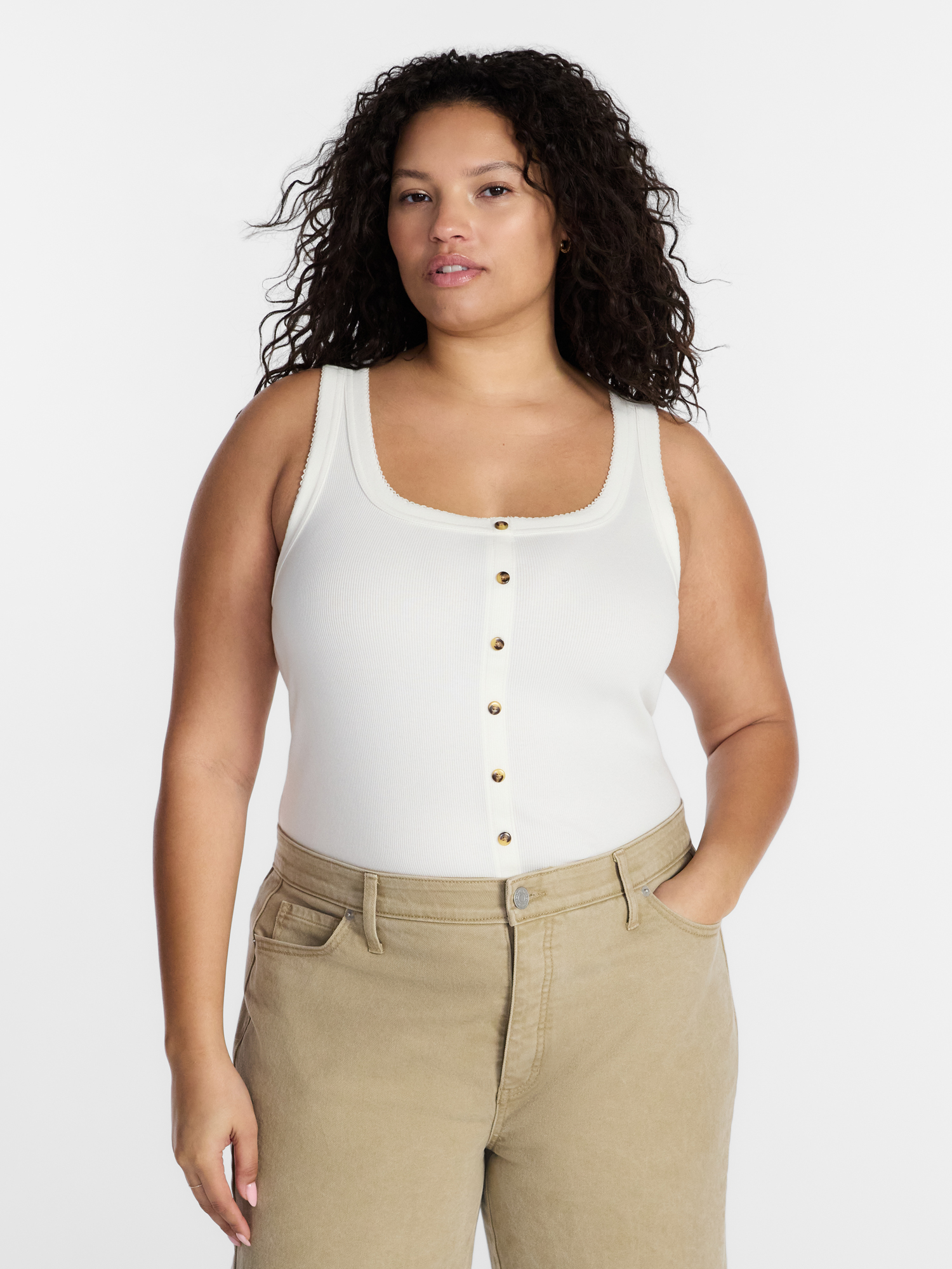 Terra & Sky Women’s Plus Faux Button Front Tank, Sizes 0X-4X