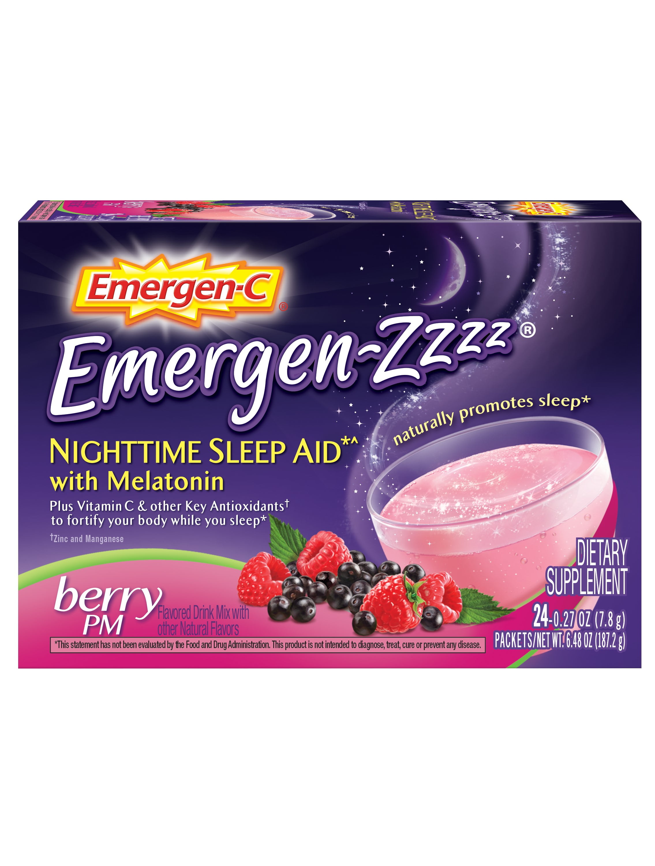 EmergenZzzz Nighttime Sleep Aid Vitamin C Powder, Berry PM, 24 Ct