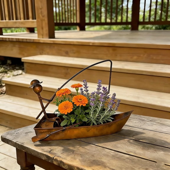 Upgraded Rusted Sailboat Plants Desktop Decorative Flower Pot, for Succulents, Air Plants, and Small Decor, Vintage Nautical Theme, for Office, Study, and Shelf, Unique and Charming, Adds Character T
