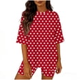 thumbnail image 2 of BRGZLK Women's Short Sleeve Sets Summer Fashion Round Neck Polka Dot Short Sleeve Tops and Shorts Loose Lightweight Breathable Comfy Set Red XL, 2 of 6