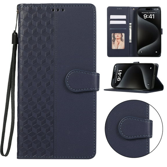 Designed for Google Pixel 7A Case Wallet,Flip Folio Cover with Embossed PU Leather Soft Inner Case Stand RFID Blocking Credit Card Holders Slots with Wrist Strap Shockproof Phone Case,Blue