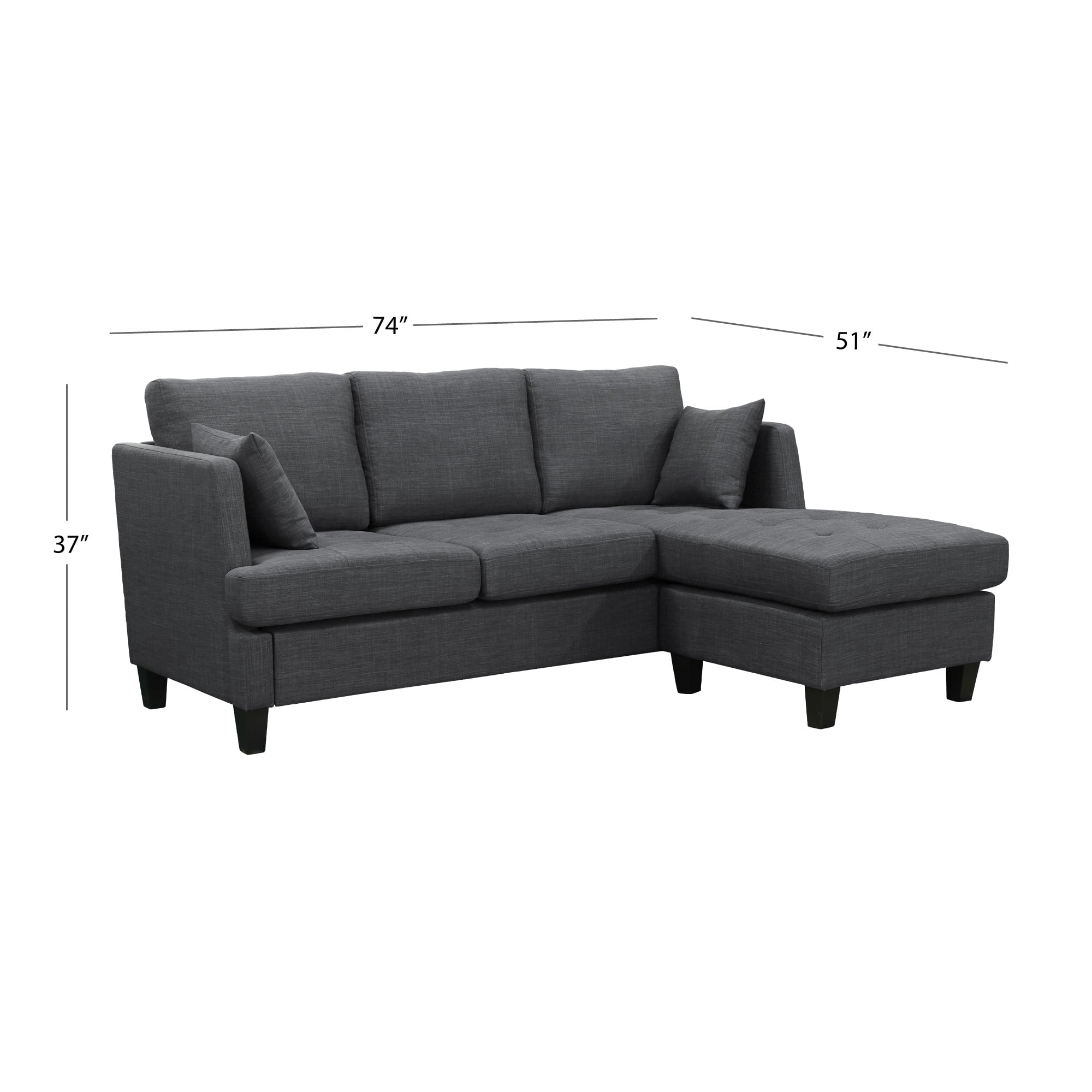 Abbyson Upton Fabric Reversible Sectional, Dark Gray