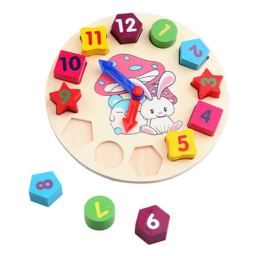 Kids Blocks Wooden Clock Puzzle Toys Number Shape Baby Educational Toys 