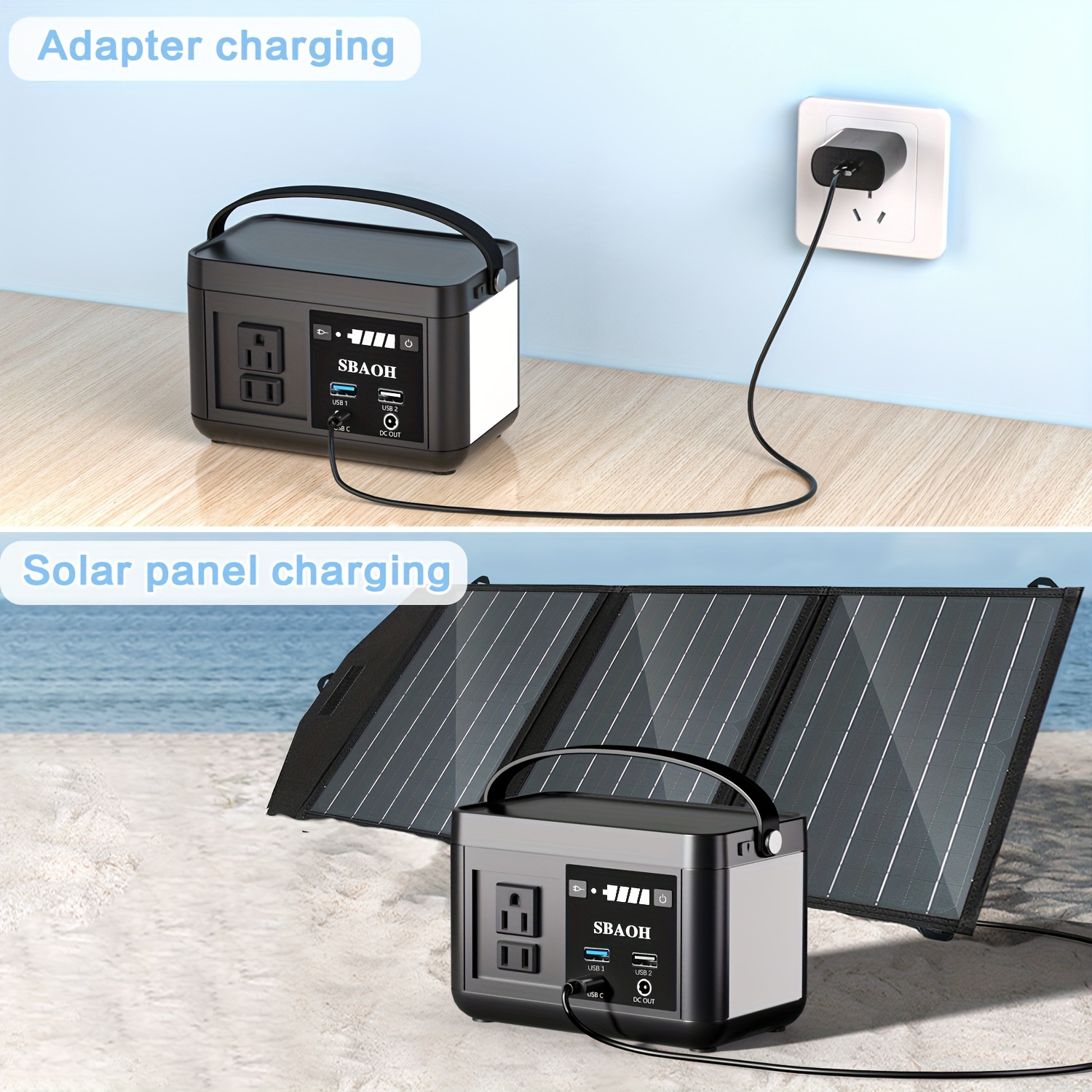 SBAOH Portable Power Station P86,88.8Wh 3.7 V LiFePo4 Battery,with 120W (150W Peak) AC Outputs, Solar Generator for Travel and Camping