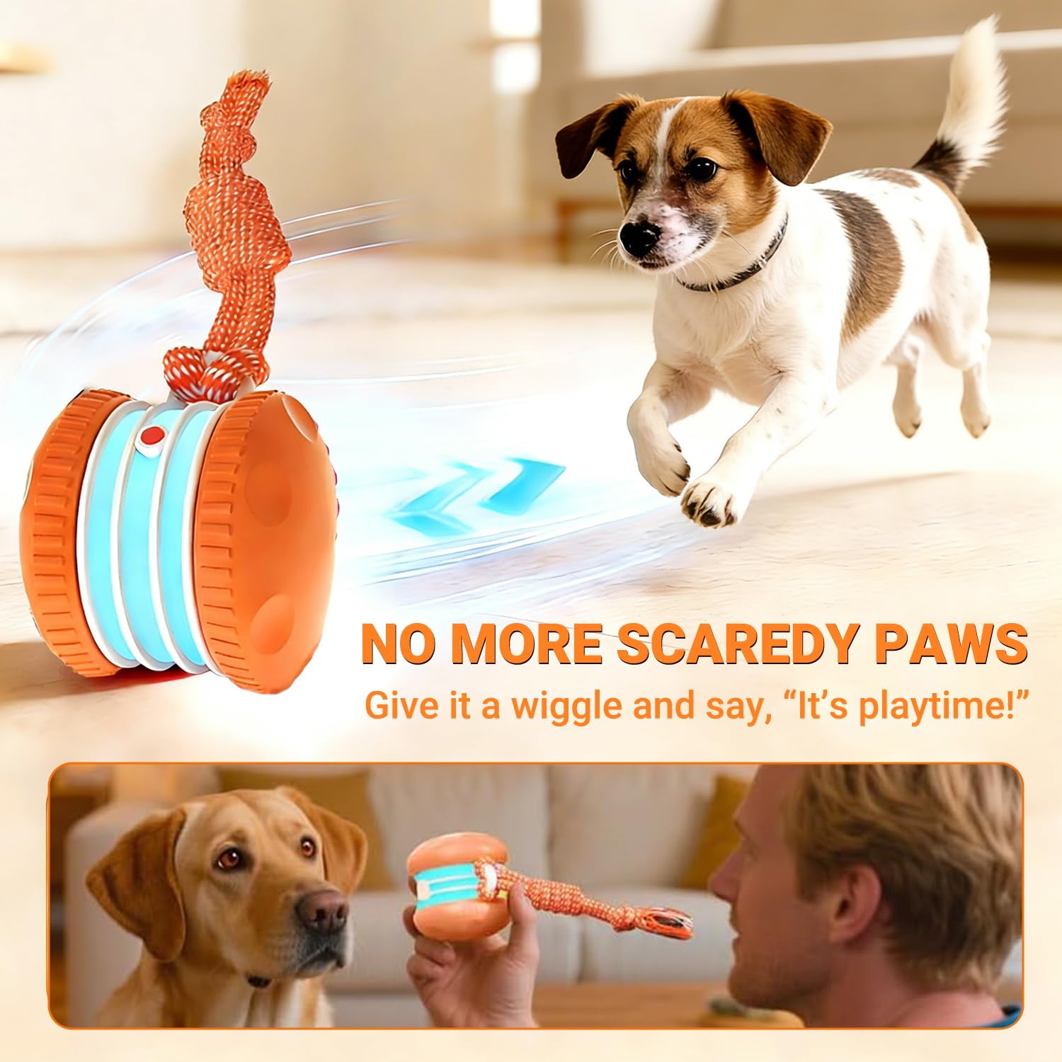 Rolling Dog Toy – Automatic Electric Rolling Pet Toy, Interactive Motion Activated Ball with Rope, Random Movement, 2 Modes, Indoor Play for Boredom Relief