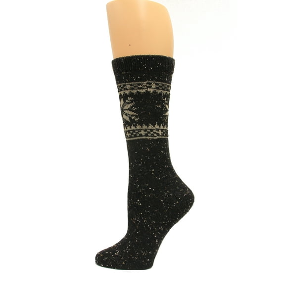 Wise Blend Snowflake Crew Heavyweight Socks, 1 Pair, Black, Medium, Shoe Size W 6-9