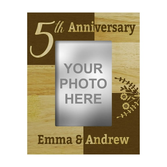 Personalized 5th Annieversary Picture Frame With Names Gift-4 x 6 Inches Horizontal - Wood Engraved Customizable Gift