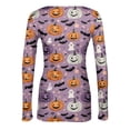 thumbnail image 5 of Halloween Shirts for Women Long Sleeve Slim Ribbed Funny Pumpkin Ghost Tunic Tops Holiday Crew Neck Fall Spring Basic Tees Purple Pink M, 5 of 6