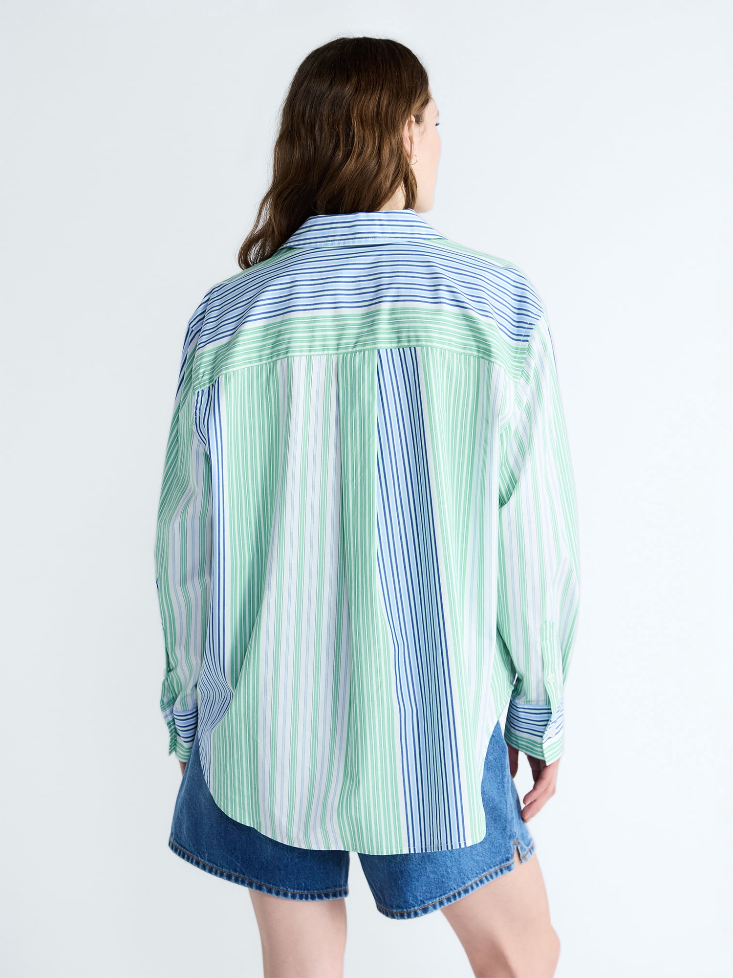 Free Assembly Women's and Women's Plus Relaxed Button Down Cotton Shirt with Long Sleeves, Sizes XS-4X