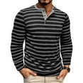 thumbnail image 2 of WTOBBY Men's Casual Long-Sleeve Shirt Striped Henley with Three-Button Design Relaxed Top for Spring and Fall Seasons Everyday Fashion,Black 2XL, 2 of 8