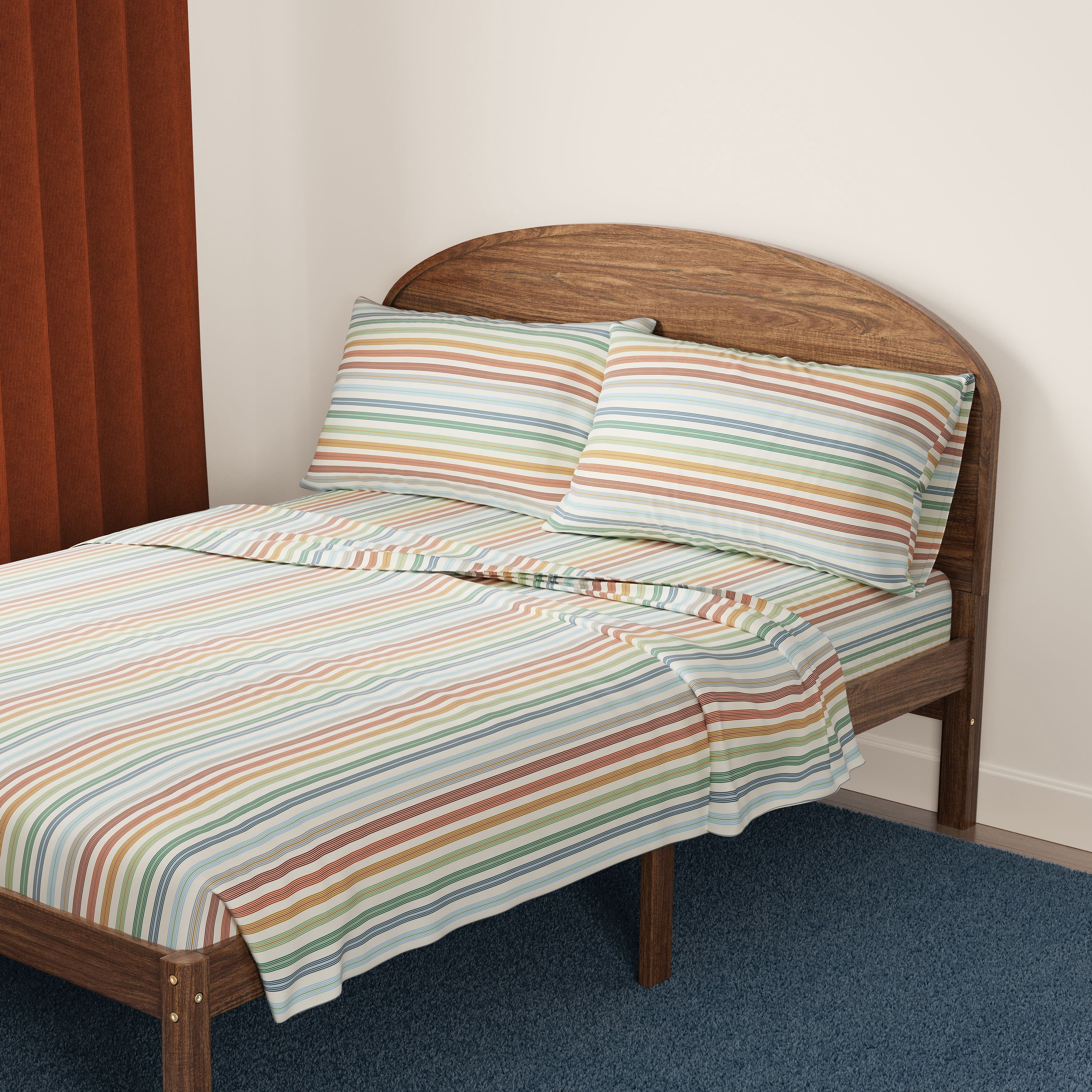 Mainstays Kids Microfiber Bed Sheet Set, Queen, Vintage Stripe, 4 Pieces
