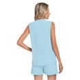 thumbnail image 6 of Stichou Women's Two Piece Sets Linen 2026 Summer Sleeveless V Neck Pleated Shorts Set Matching Sets Women Clothing Light Blue 2XL, 6 of 6