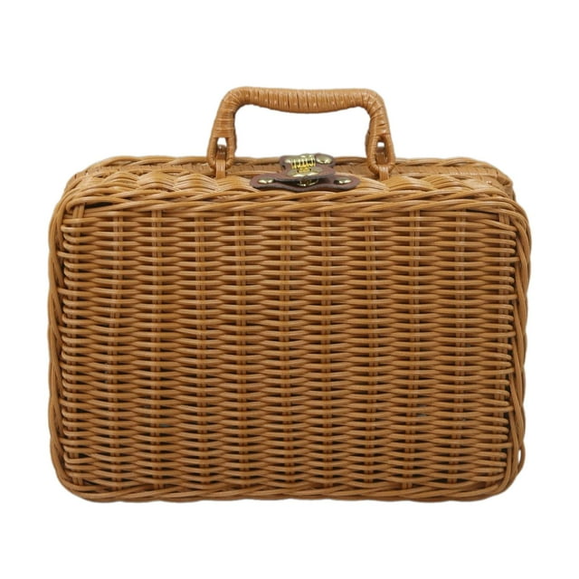 Cesta de almacenamiento de ratán sintético, caja de almacenamiento portátil para estantería, mesa de casa M