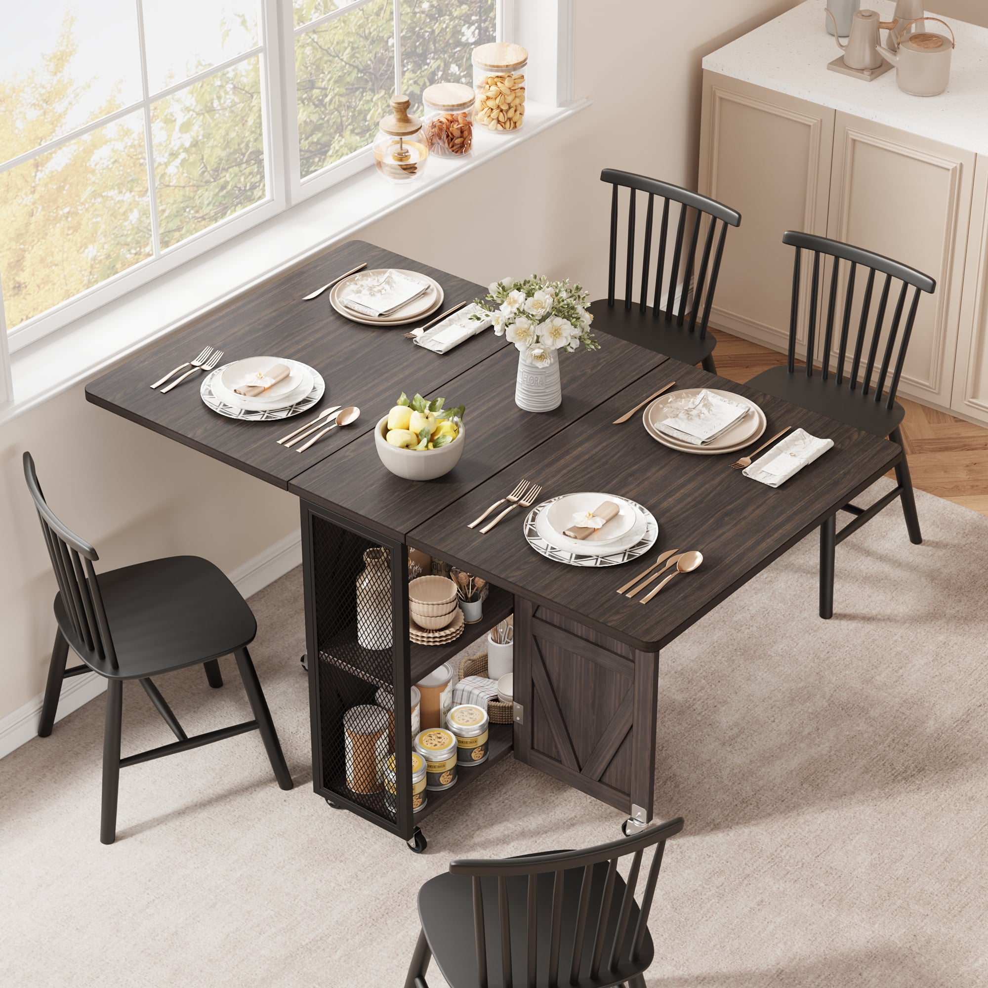 Hijob Folding Dining Table for 2-4 Persons, Space Saving Dining Room Table, 47" Folding Kitchen Table(47.2" x 23.6" x 29.9"), Dark Walnut