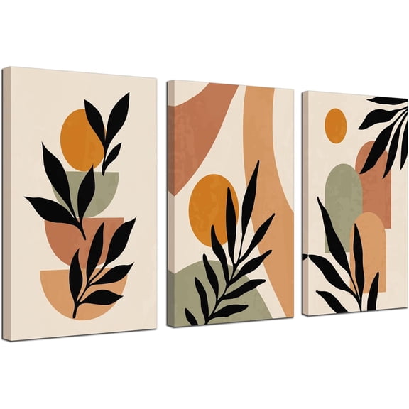 Mid Century Modern Wall Art Boho Canvas Wall Art for Bedroom Multicolored Minimalist Boho Leaf Canvas Prints Natural Pictures Framed for Bathroom Living Room Decor 3 Pieces