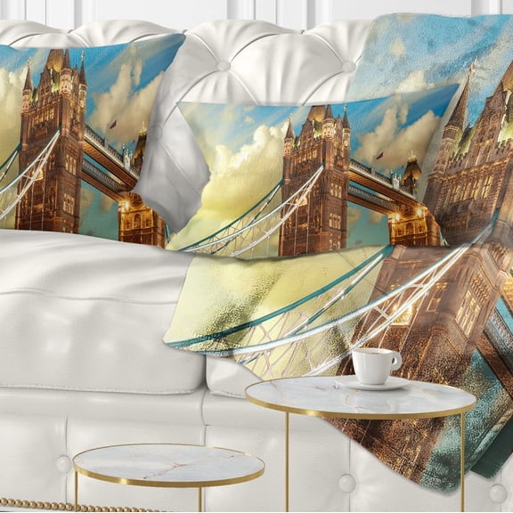 Designart Tower Bridge London at Sunset - Cityscape Photo Throw Pillow - 12x20