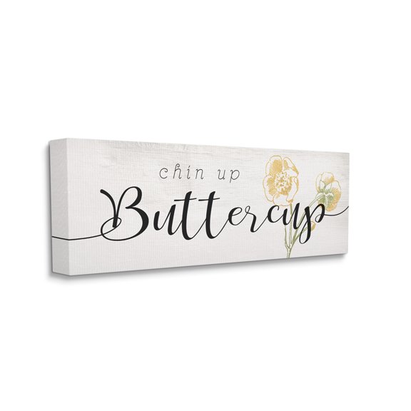 Stupell Industries Chin Up Buttercup Cute Encouragement Yellow Florals, 17 x 40, Designed by Daphne Polselli