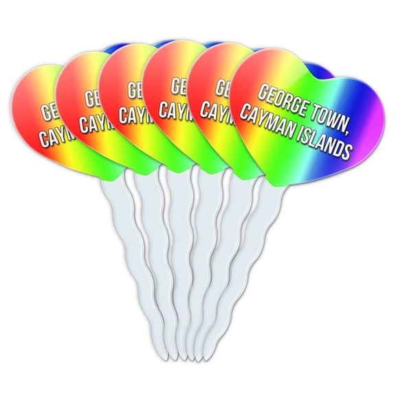 George Town Cayman Islands Heart Love Cupcake Picks Toppers - Set of 6