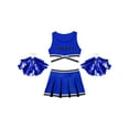 thumbnail image 6 of iiniim Kids Girls Cheers Printed Crisscross Crop Top with Pleated Skirts Pompom School Leader Sets Size 4-14 Royal Blue 8, 6 of 7
