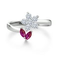 thumbnail image 2 of Gem Stone King 925 Sterling Silver Red Ruby Flower Open Ring for Women (2.35 Cttw, Gemstone July Birthstone, Size 8), 2 of 3