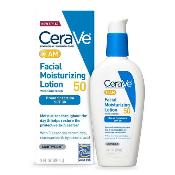 CeraVe AM Moisturizing Face Lotion with SPF 50 Sun Protection for Normal to Oily Skin, 3 fl oz