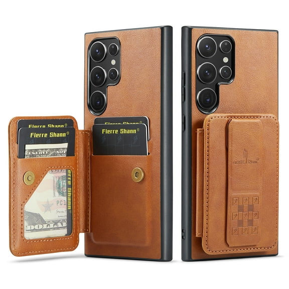 for Samsung Galaxy S22 Ultra Wallet Case with RFID Blocking Credit Card Holder,PU Leather Folio Flip Kickstand Handle Wrist Strap Shockproof Cover Women Men for Samsung Galaxy S22 Ultra Case,Brown