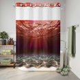 thumbnail image 6 of No Hook Shower Curtain, Red Ocean Waves Shower Curtains for Bathroom with See Through Top Window, Summer Beach Coastal Abstract Waterproof & Washable Bath Curtain 60"x72", 6 of 9