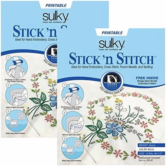 Bundle of 2 Packages of Stick N Stitch Self Adhesive Wash Away Stabilizer Twelve sheets of 8-1/2 x 11$$