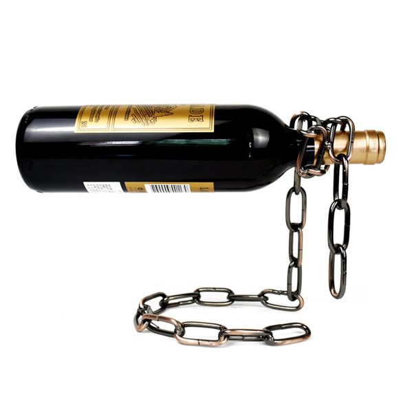 YHan Floating Wine Bottle Holder - Magic Steel Chain Wine Rack for Suspended Display - Holds Any Long-Neck Wine Bottles, Durable & Elegant, Perfect for Home Bar or Kitchen Decor (6.7x5.12x7.5in)