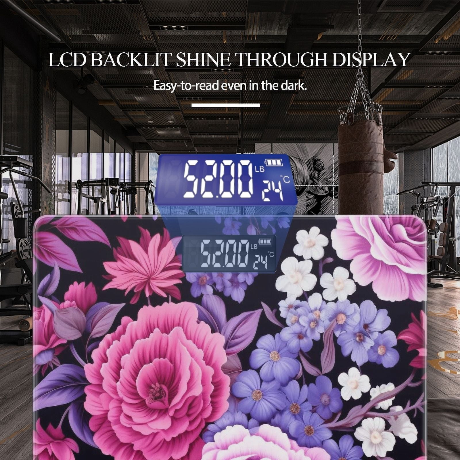 Bathroom Scale, Highly Accurate Digital Body Scale,Precisely Measures Weight up to 400 lbs-Beautiful Roses And Purple Flowers