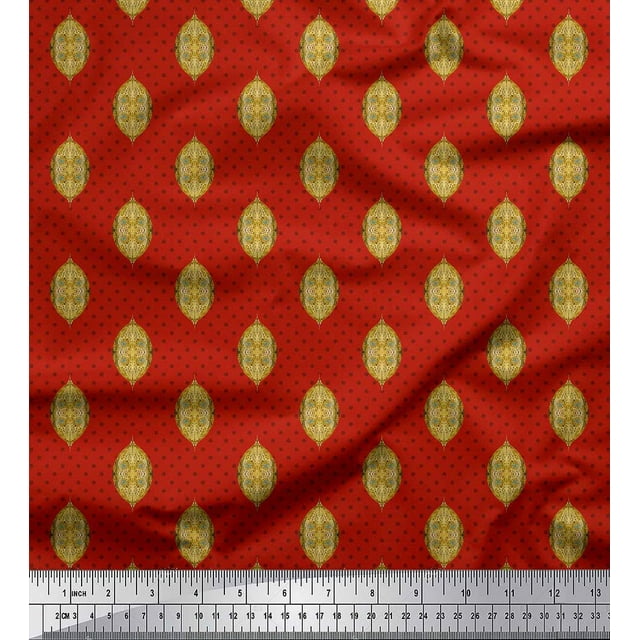 Soimoi Red Poly Georgette Fabric Dot & Hanging Lamps Home Decor Print Fabric by the Yard 52 Inch Wide