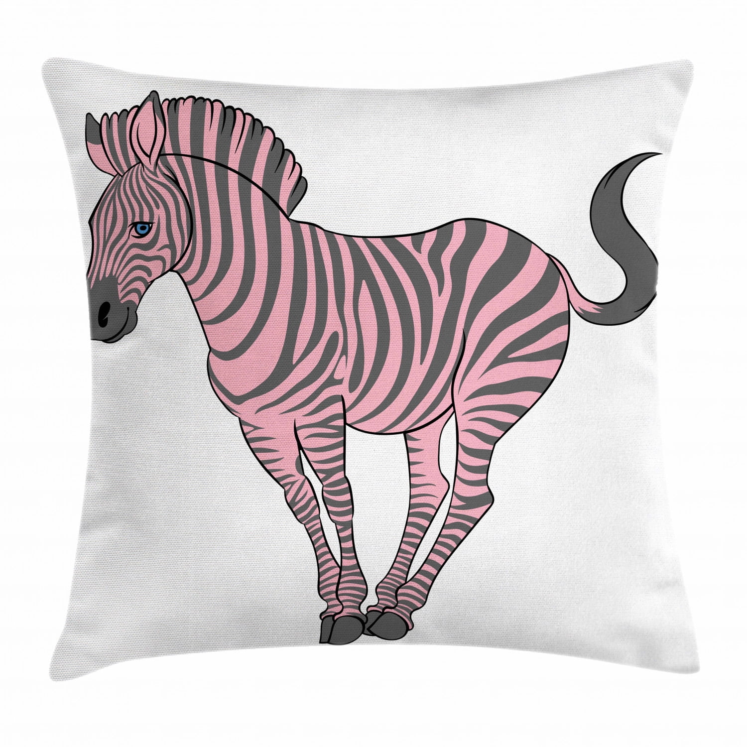 Pink Zebra Throw Pillow Cushion Cover, Naturalistic Baby Zebra in Funny