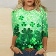 thumbnail image 2 of Saint Patricks Day Shirt Women Casual Round Neck Tshirts Shamrock Graphic Tees 3/4 Sleeve Loose Fit Blouse Festival Tops, 2 of 5