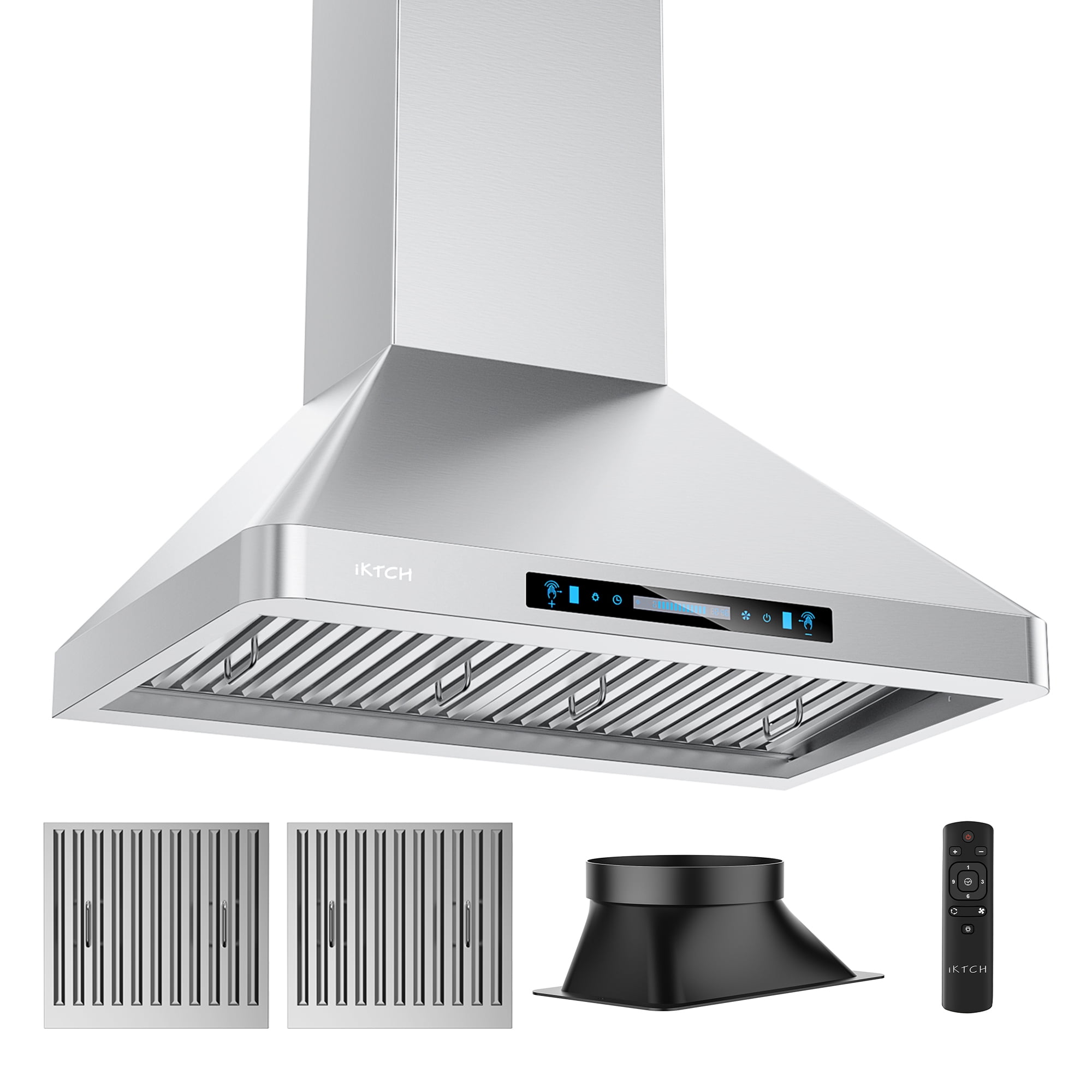 IKTCH Range Hoods 30 Inch Wall Mount , 900 CFM Ducted/Ductless Range Hood  with 4 Speed Fan, Pure Stainless Steel Range Hood 30 inch with Gesture 