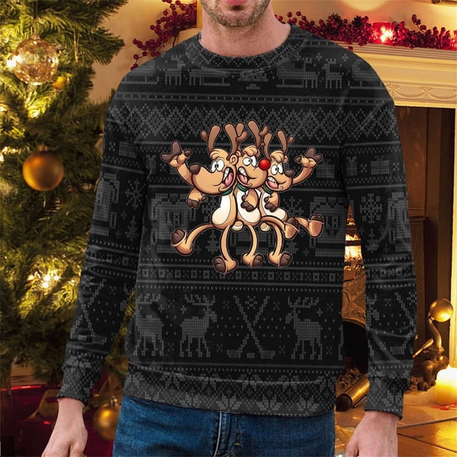 WILLBEST Mignons Chandails à Fermeture Éclair pour Hommes Automne et Hiver Tendance Décontractée Chandail Imprimé de Noël Col Rond