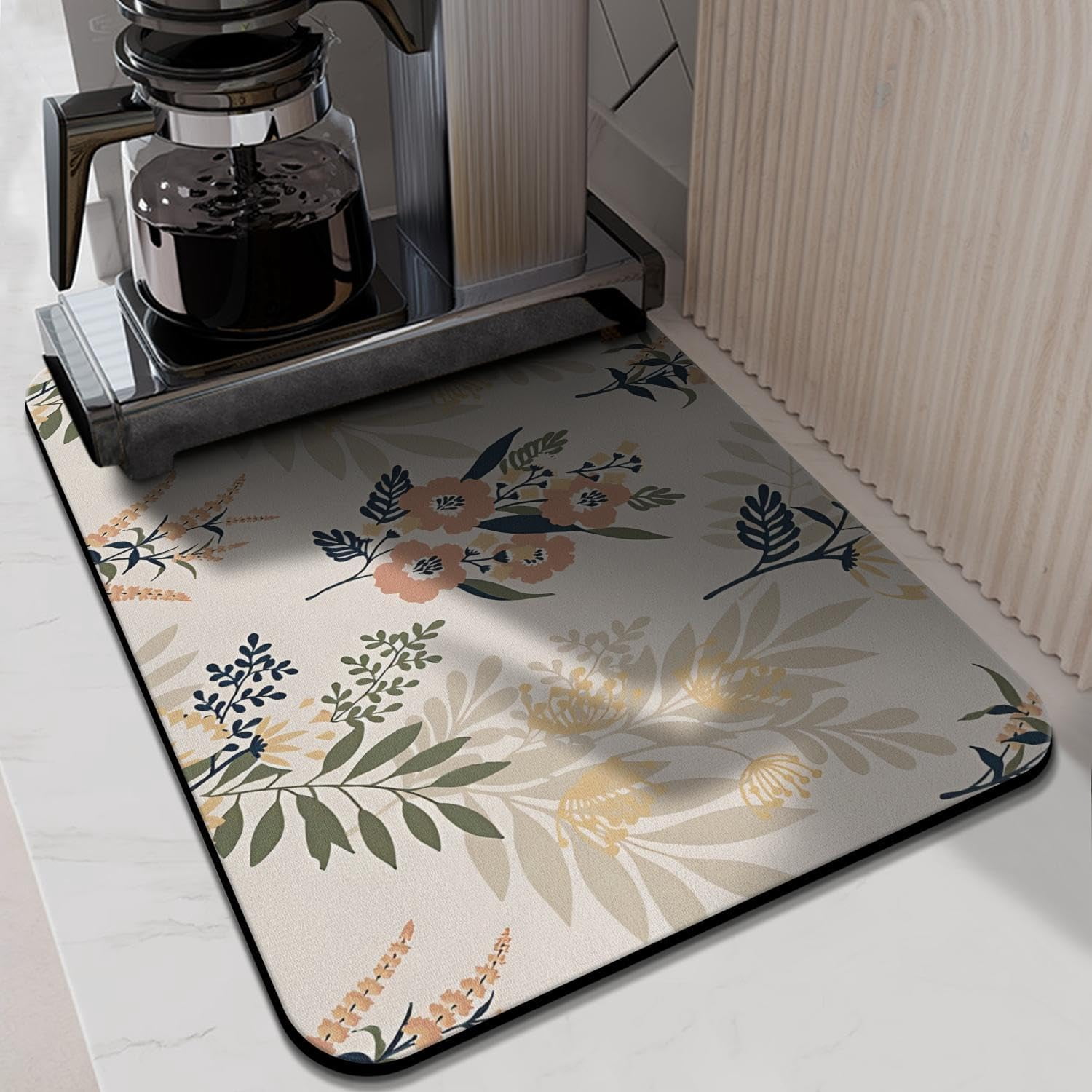 Coffee Bar Mat Accessories for Countertop Super Absorbent Anti-Slip Silicone Flower Dish Drying Mats for Kitchen Counter Draining Pad Decor Gift Fit Coffee Maker Coffee Pot Espresso Machine 24inx18in