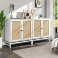 thumbnail image 2 of Eureka Accent Storage Cabinet, Boho Farmhouse Rattan Sideboard Buffet with Doors and Shelves, Wooden Cupboard Console Table White Wood Finish Wood,, 2 of 5