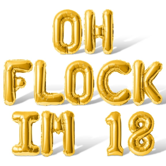 Letter Balloons - OH FLOCK IM 18 16" Inch Alphabet Letters Foil Mylar Balloon 18th Birthday Party Banner (Gold)