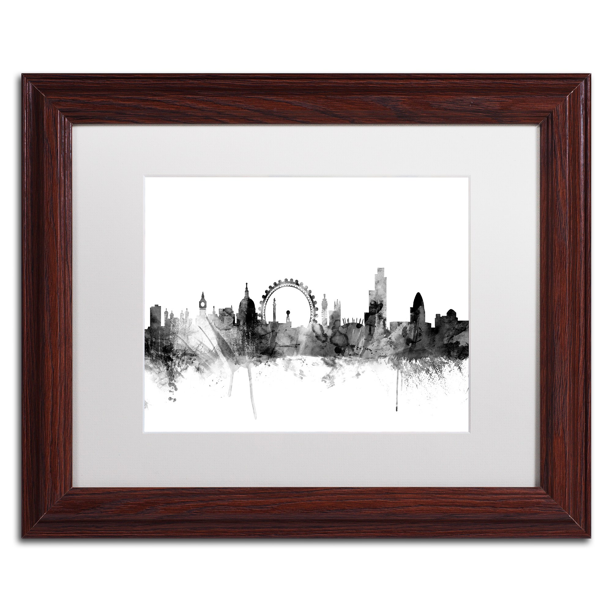 Trademark Fine Art "London England Skyline B&W 2" Canvas Art by Michael Tompsett, White Matte, Wood Frame