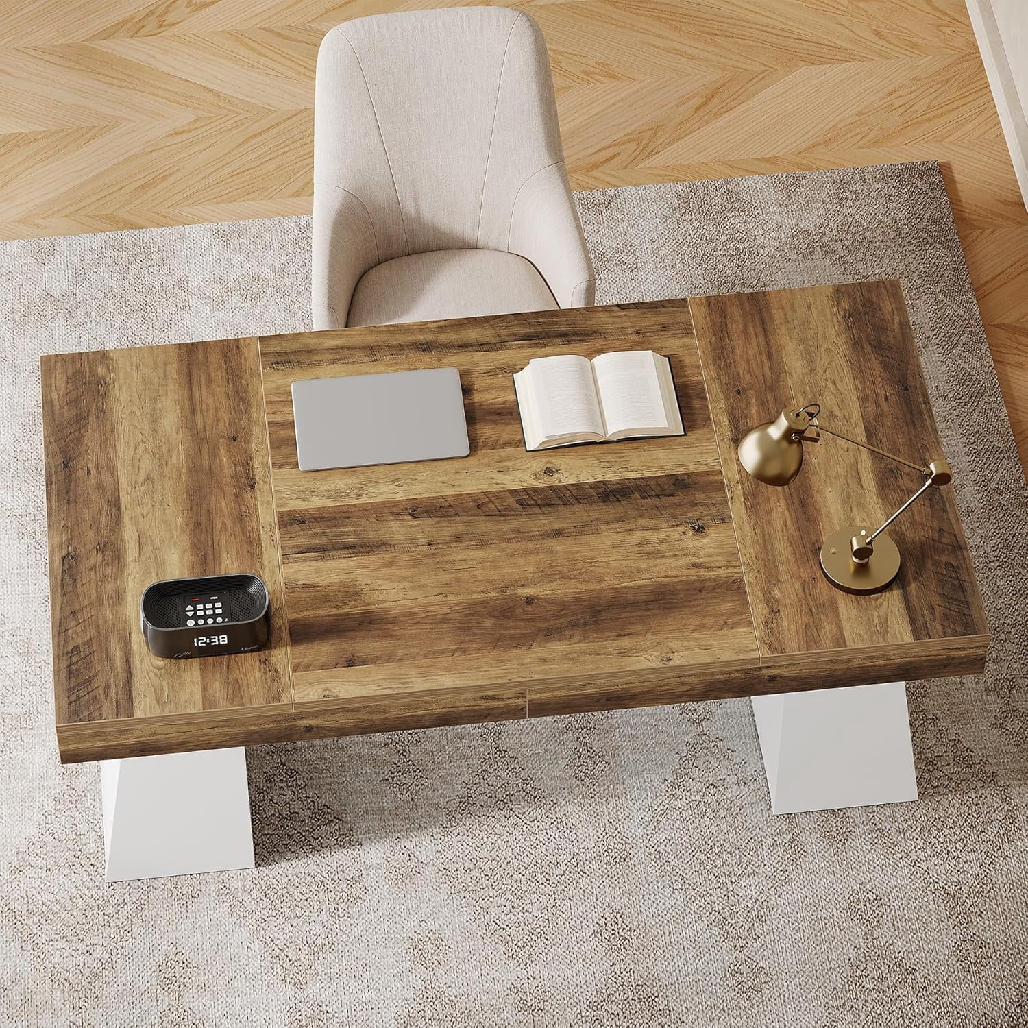 Tribesigns 55-Inch Office Desk with Double Pedestal, Modern Simple Executive Desk, Computer Table for Home Office, Brown & White