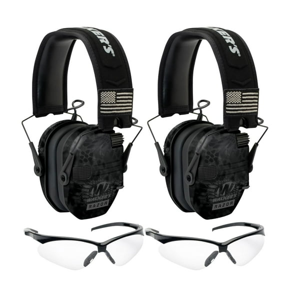 Walker's Razor Slim Electronic Earmuff (Kryptek Camo) and Glasses (2-Pack)