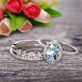 thumbnail image 3 of 2 Carat Oval Cut Aquamarine Wedding Anniversary Gift Engagement Ring On 10k White Gold With Matching Band Art Deco Vintage Look, 3 of 5