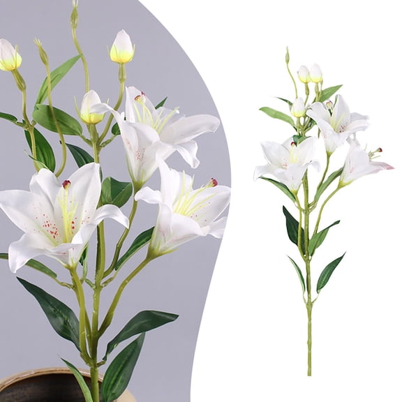 BinKFF Artificial Lily Fake Lily Artificial Flower White Lily Artificial Flowers Wedding Party Decor Bouquet Elegant Home Hotel Office Garden Craft Art Decor, 6 Heads/Branch