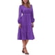 thumbnail image 2 of Vestido V de Cuello en V Inspire Chic para Mujer con Mangas de Linterna, Volantes, Corte A, Elegante, Casual, Midi, Talla XL, Color Púrpura, 2 of 6