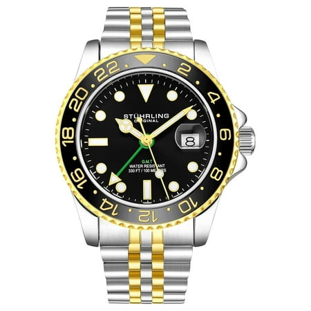 Mens Stainless Steel Jubilee Bracelet Watch - Quartz  Dual Time  Quickset Date with Screw Down Crown  Water Resistant up to 10 ATM