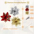 thumbnail image 2 of 12 PCS Poinsettia Flower Artificial Poinsettia Christmas Decoration 5.51'' Red Glitter Poinsettias Christmas Ornaments Christmas Tree Flower Decor with Clips DIY Xmas Wreath Holiday Home Party Decor, 2 of 9